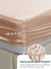 3/4件套床上用品：1件缎面床笠 + 1件缎面床单 + 1/2件缎面枕套，柔软透气，抗皱，提升睡眠质量，奢华酒店风格，馈赠父母和朋友的理想之选，9-13英寸/30厘米深口袋，可机洗，适用于所有床型——单人床、双人床、大号双人床、特大号双人床。 - 香檳色 - 查看 3