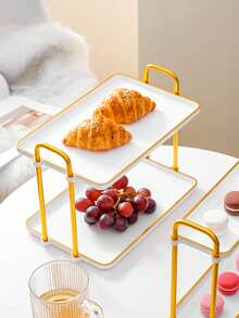 1pc Double Layer Square Tray With Handle, Modern Design, Suitable For Tea Sets, Glassware, Candies, Cookies, Pastries, Wedding, Party, Gift Giving, Birthday - White - View 11
