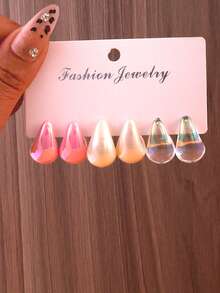 18 件多色水滴形时尚耳钉套装，女士珠宝