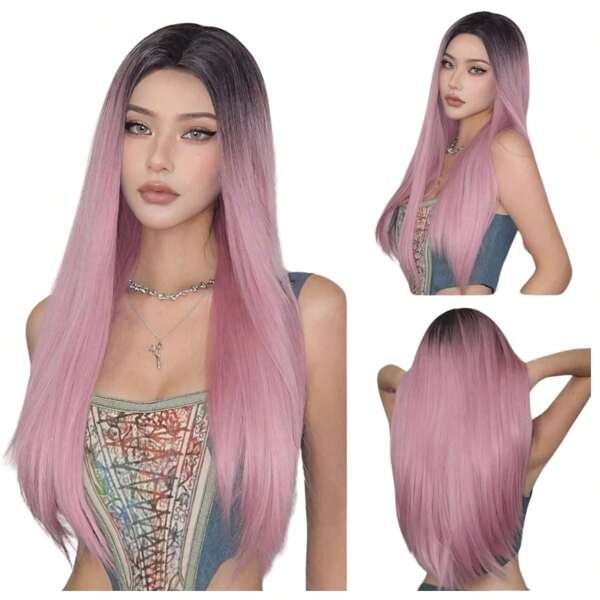 Peruca lace Wig Cosplay Fibra Orgânica Para uso diário Aspecto Natural Liso sem franja