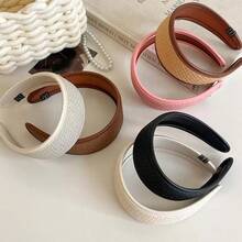 2025新款复古编织PU皮革头带，欧美风格复古宽发箍，女士日常百搭配饰，发带， - 彩色 - 查看 3