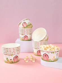 10pcs 8oz Pink Farm Animal Pattern Disposable Paper Bowls, Ice Cream Cups, Popcorn Boxes, Food Containers, Suitable For Home Kitchen, Restaurant Takeout, Picnic Party, Kitchen Supplies, Food Packaging, Farm Animal Theme Birthday Party Tableware, Food Delivery And Daily Use, Food Trays, Disposable Tableware - Pink House Farm Animals - View 9