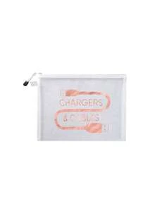 玫瑰金网格化妆包带数据线图案，红色气垫收纳便携式收纳包，化妆包，护肤包，旅行必需品，宿舍用品，婚礼新娘礼物，母亲礼物，生日礼物，送给朋友和老师的礼物，浴室收纳，珠宝收纳，唇油和化妆品收纳包 - 彩色 - 查看 16