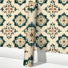 1 Rolle Vintage Stil Selbstklebende Tapete - Polygonales Blumen Muster, Abziehen und Aufkleben, Abnehmbar, Wasserfestes Kontaktpapier, Geeignet für Wohnzimmer, Schlafzimmer, Esszimmer, Flur, Heimdekoration, Schrank, Bücherregal, Möbel, Wandkunst, Sommerdekoration, Feiertagsdekoration Geschenk