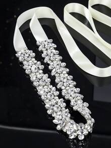 1 pieza Faja de vestido de novia de lujo con strass, cinturón de moda hecho a mano para dama, accesorio del Día de San Valentín - Plateado - Ver 3