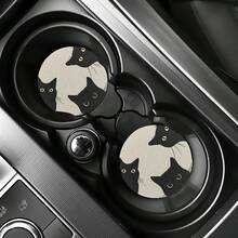 1 套 2 个猫咪玻璃图案汽车杯架垫，通用兼容，采用天然橡胶防滑涤纶背面，吸水针织面料，可爱卡通储物垫，用于车内尺寸 2.8 英寸，可水洗，单个重量 15 克 - 彩色 - 查看 11