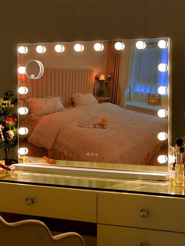  FENCHILIN 80 X 58cm Large Vanity Mirror With Lights Makeup Mirror With 18 Dimmable Bulbs, 3-Color Light Settings, USB Port, Holly Wood Mirror ,Large Smart Bedroom Makeup Mirror For Table Top Wall Mount White