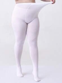 1条加大码白色天鹅绒打底裤，高弹纯色连裤袜，适合夜店穿着，可DIY紧身裤 - 白色 - 查看 6