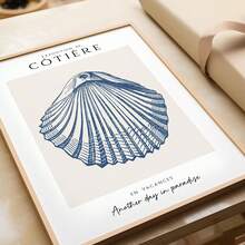 1/3 件蓝色复古贝壳艺术印刷品海岸墙面艺术套装，带米色贝壳，现代海洋主题海滩别墅装饰无框帆布海报，适用于壁画、宿舍装饰、家居装饰、海岸美学和完美的礼品套装（3 件套无框印刷品）| 墙面印刷品、印刷品、海滩毕业典礼、返校、度假旅行、时髦海报 - 彩色 - 查看 6