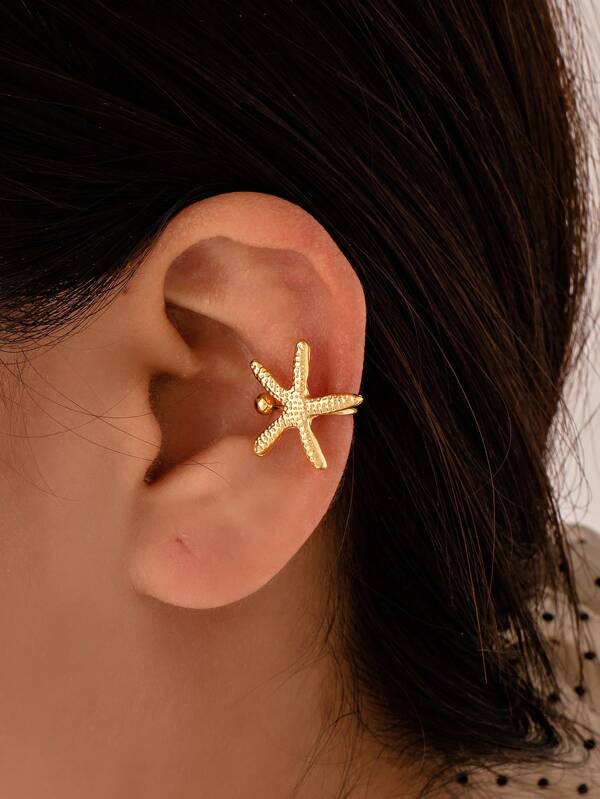Pendientes de clips con diseño de estrella de mar para mujer, diseño minimalista adecuado para usar en verano