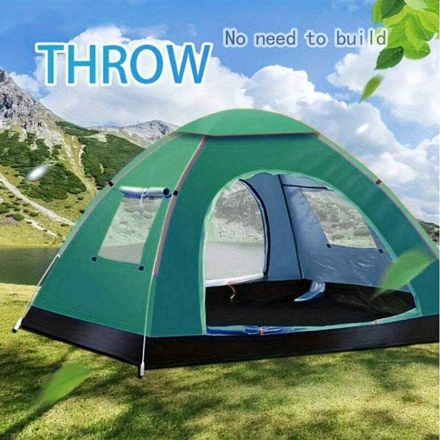 COSANSYS NEW ‎200 X 200 X 135 Cm 3-4 Man Pop Up Camping Tent 2 Window 2 Door Floor Tent Waterproof Hiking Outdoor Camping Tent, Automatic 2-3 Man Person Instant Tent,Pop Up Tent, Lightweight, Waterproof, Easy Set Up For Outdoor Camping, Hiking, Mountaineering, Beach, Include Carry Bag - Dark Green - View 1