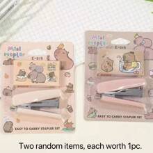 Sanrio 2pcs Capybara Miniature Stapler Set, Compact Desk Stapler, Multi-Function Office Binding Machine For Students School Supplies, Back To School