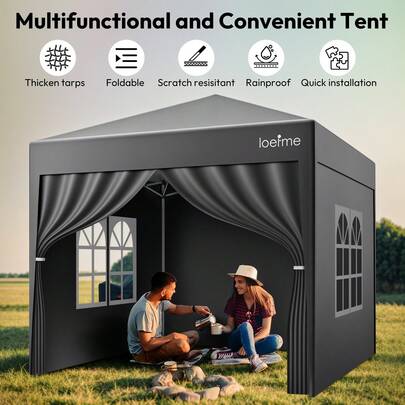 loefme 2.5x2.5m Pop Up Gazebo With 4 Sides Waterproof Sunshade Garden Party Canopy Beach Tent
