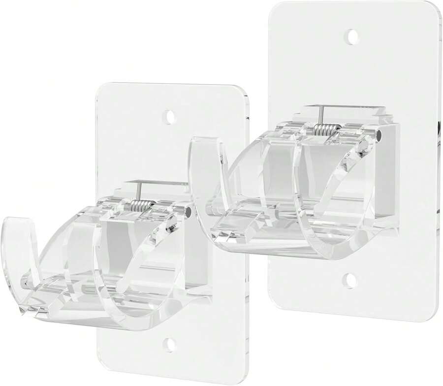 2PCS No Drill Curtain Brackets, Self-Adhesive Rods, Adjustable Curtain Hooks For Rods Under 1.57 Inch (Transparent) - Multicolor - View 1