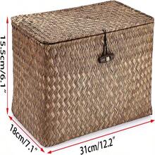 Hipiwe Wicker Shelf Baskets Bin With Lid, Handwoven Seagrass Basket Storage Bins Rectangular Household Basket Boxes For Shelf Wardrobe Home Organizer, Caramel X-Small - M - View 4