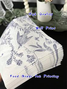 20/40 pezzi Tovaglioli monouso vintage con stampa floreale blu e uccelli, decorazioni per matrimoni, 3 strati spessi, 33x33cm, forniture per ristoranti e hotel, adatti per San Valentino, matrimoni, compleanni, anniversari, decorazioni per feste, forniture per feste - Blu retrò - Visualizzare 10