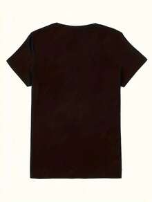 Camiseta de cuello redondo semitransparente con estampado de letras de Brooklyn en tela poliester top casual de manga corta con hombros caídos, ropa de mujer - Negro - Ver 2