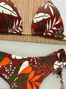 Printed Triangle Bikini With Double String Panties – Various Prints | S To XL - Printed Terracotta - View 3