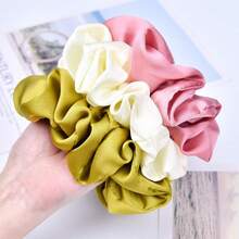 Big Real Silk Scrunchies For Women 6.3Inches Large Scrunchie Satin Oversized Silk Thick Elastic Hair Ties Jumbo Hair Scrunchies 6 Pack (Black,White,Pink, Champagne,Navy,Yellow) - Black - View 7