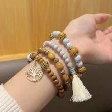 4 Stück/Set Neue Bohostil Quasten Perlen Mehrschichtiges Armband, kreative modische Frauenschmuckzubehör