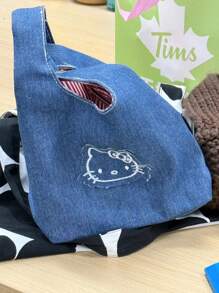 Sanrio Sanrio Hello Kitty Cute Denim Embroidered Kitty Handbag, Hello Kitty Bag ,A Stroll Bag, Portable And Spacious For Carrying Out, A Lunch Bag For Work.,Handy New Hello Kitty Lunch Box Bag Cartoon Cute Handbag Large Capacity Tote Storage Bag,Travel Essentials