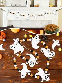 1 套 90.55 英寸万圣节鬼魂花环串珠装饰，黑色橙色白色串珠装饰，适用于万圣节装饰、壁炉、楼梯挂饰、毛毡鬼魂、花环、壁炉装饰、室内万圣节装饰 - 彩色 - 查看 1