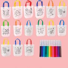 2/5/9/18PCS DIY Graffiti Gift Bag Set, With Colored Markers - Reusable Carnival Animal Art Party Gift Bags, Mini Non-Woven Tote Bags, For Gifts And Storage, Practical Hook - Random Color Styles - Multicolor - View 6