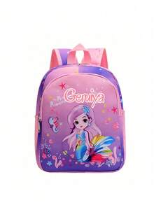 Customized Backpack With Personal Name Print, Multi-Pocket Design, Mermaid And Unicorn Prints, Back To School - Text 2 Stroke - View 12
