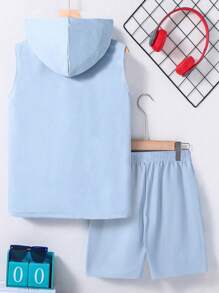Conjunto de 2 peças de moletom com capuz e regata para treino casual para meninos/adolescentes + shorts soltos lisos, primavera/verão