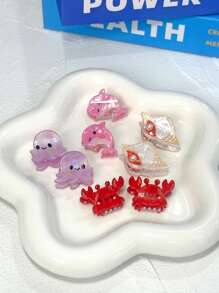8pcs Cute Mini Ocean Theme Clips - Seahorse, Crab, Lobster, Dolphin, Starfish, Jellyfish Shaped Small Hair Clips, Decorative Accessories, Ideal Gift For Her Hair Accessories Elegant Claw Clips, School Stuff, College Autumn Accessories Fall Winter For Vacation Outfits Woman