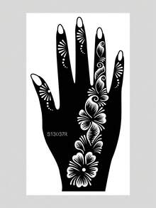 件手花指甲花模板鏤空紋身貼紙 - 黑色 - 查看 6