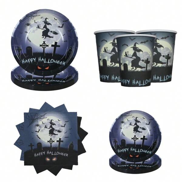 10/20/50 Suprimentos para festa de Halloween Bruxa Mágica Prato de Papel Descartável Grande de 7/9 Polegadas e Guardanapos para Decoração de Festa de Halloween Assustadora para 10 Pessoas