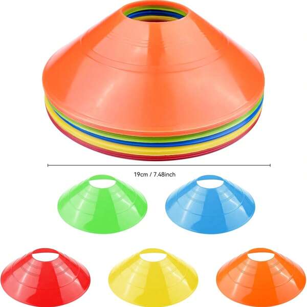 10/15/20/30 piezas Conos de entrenamiento de fútbol multicolor - Material de PE duradero con bolsa de transporte, adecuado para todos los niveles de habilidad, almacenamiento en bolsa de red | Diseño de cono plano | Discos deportivos ligeros, accesorios de fútbol
