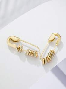 1 对时尚个性化别针水晶圆形耳钉耳环，时尚珠宝适合派对、礼物和日常佩戴 - 金色 - 查看 2