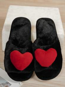 Heart-Shaped Fluffy Slippers For Women, Open-Toed Household Slippers, Comfortable For All Seasons