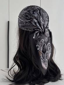 1pc Women Bandana With Paisley Flower Pattern, Square Silk Scarf For Head Wrap And Decoration,Hair Accessories Fall Winter Headbands For Women Hair Band For Vacation Outfits Woman - Multicolor - View 5