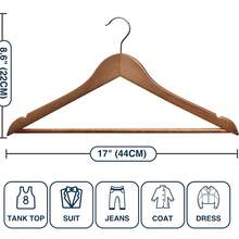 Wooden Clothes Hanger, Adult Size, With Non-Slip Grooves And 360° Rotating Hook, Suitable For Shirts, Jackets, Sweaters, Pants And Other Garments, Natural Wood Color