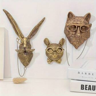 Large/Small (Bear Head, Rabbit Head, Deer Head, Mouse Head, Fox Head),Decor Wall Art Decor Wall Hanging Home Decor Bronzed Resin Animal Hanging Sculpture Animal Head Wall Hanging Ornaments