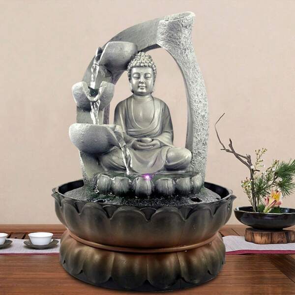 Zimmerbrunnen mit LED-Beleuchtung Pumpe Buddha Springbrunnen Brunnendekoration