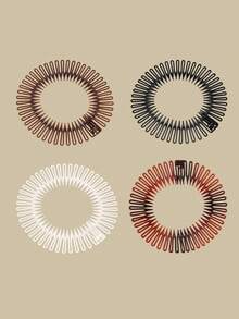 2/4 piezas Peines elásticos de plástico redondos y extensibles, sujetadores de banda para el cabello de mujer, aros redondos dentados para el cabello, accesorios para el cabello de mujer, blanco, marrón, negro casual, herramientas de peinado para peluquería, salón de belleza, productos esenciales de viaje para el cabello, cuidado del cabello, accesorios para el cabello - Multicolor - Ver 17