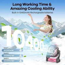 Portable Camping Tent Fan With LED Light & 10400mAh Rechargeable Battery – Quiet Outdoor Fan And Power Bank For Travel, Hiking, Home, Desk, And Sleeping,Travel Essentials Hand Held Fan,Portable Fans - Hồng - Xem 3