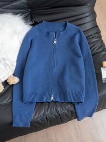 保暖外套，双面拉链女士针织开衫毛衣，优雅休闲长袖上衣，适合秋冬季、返校季、圣诞节、新年等场合。