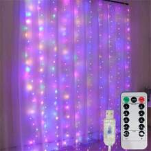 300/600 Luci a tendina a LED, alimentate tramite USB, 8 modalità di illuminazione con telecomando, adatte per camera da letto, compleanno, matrimonio, festa, Ognissanti, decorazione natalizia - Luce a tenda USB - Visualizzare 15