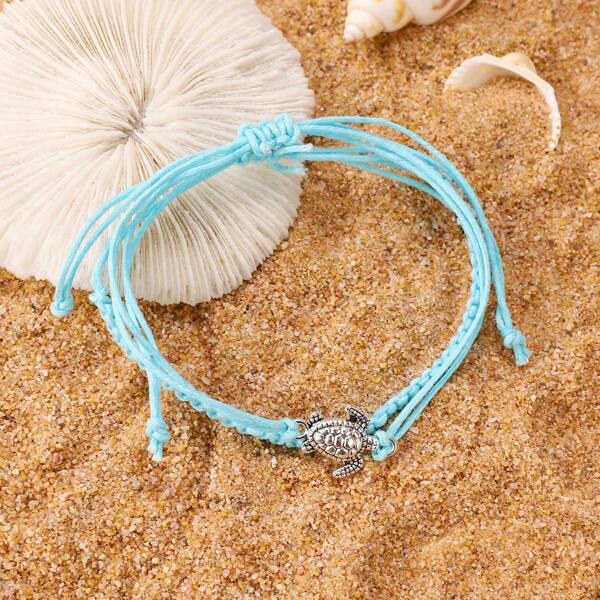 1pc Vintage Turtle/Sea Turtle Handmade Woven Hemp Rope Anklet, Unisex Fashion Jewelry, Suitable For Daily Wear, Beach, Gifts For Festivals/Family/Friends