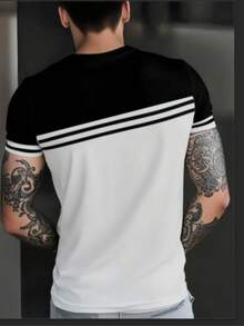 Men's Casual Color Block Short Sleeve T-Shirt, Summer - White - View 4