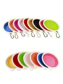 PETSIN 350ml Macaron Color Pet Travel Collapsible Water Bowl, Suitable For Small & Medium Dog/Cat, Portable Water Cup With Hook For Outdoor Use