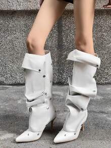 Fall/Winter 2025 Summer New Fashion Pointed Toe Stiletto Heeled Thigh High Boots, Button Detail Versatile Design, Ladies,Y2k Shoes,White Boots