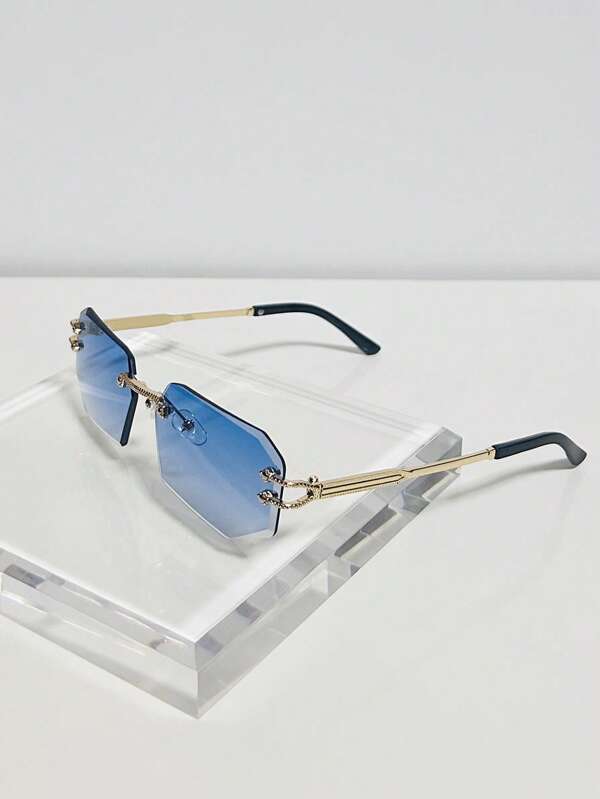 1 Stück Herren Vintage Geometrische geformte Mode Brille, hochwertige randlose Gläser, Metall Bügel, geeignet für den täglichen Lässig Wear, Fotografie Zubehör, vielseitige Mode Brille, ideales Geschenk Schulanfang, modischer Preppy Schulaussehen