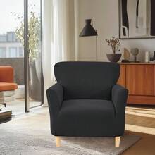 Local Delivery - Banquet Armchair Slipcover Printed Chair Covers With Arms Stretch Club Chair Slipcover Soft Armchair Sofa Covers Anti-Slip Furniture Protector For Dogs Pets Home Living Room Decor, 14 - T-jacquard Black - 查看 5