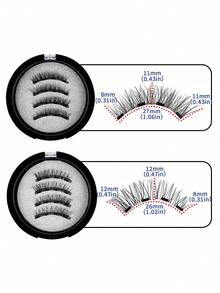 MAGEFY 两副可重复使用的磁性假睫毛套装，包含磁性夹子和5支睫毛刷，卷翘浓密，女士礼物，易于佩戴和卸除，妆效自然，旅行必备，适合海滩度假、露营、返校季等场合的化妆工具 - 自然纖長款 - 查看 5